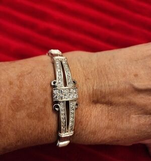 Oval Hinged Sterling Silver Bracelet Sold By Freida Rothman NY Fits Most Wrists